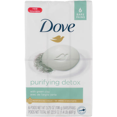 Dove Purifying Detox Moisturizing Beauty Bar Soap, Green Clay, 3.75 oz, 6 Ct