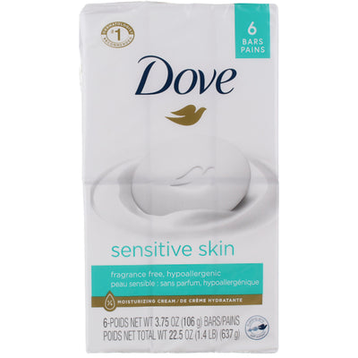 Dove Sensitive Skin Moisturizing Beauty Bar Soap, Fragrance Free, 3.75 oz, 6 Ct
