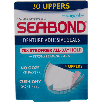 Sea Bond Secure Denture Adhesive Seals, 30 Original Flavor Seals for Upper Dentures