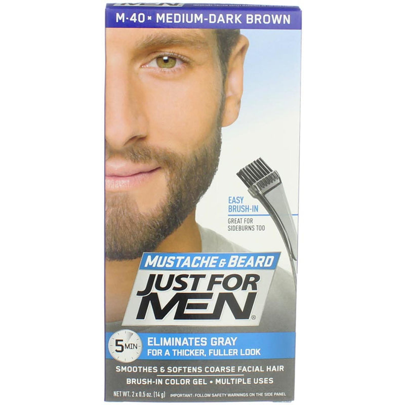Just For Men Mustache and Beard Brush-In Color Gel, Medium Dark Brown
