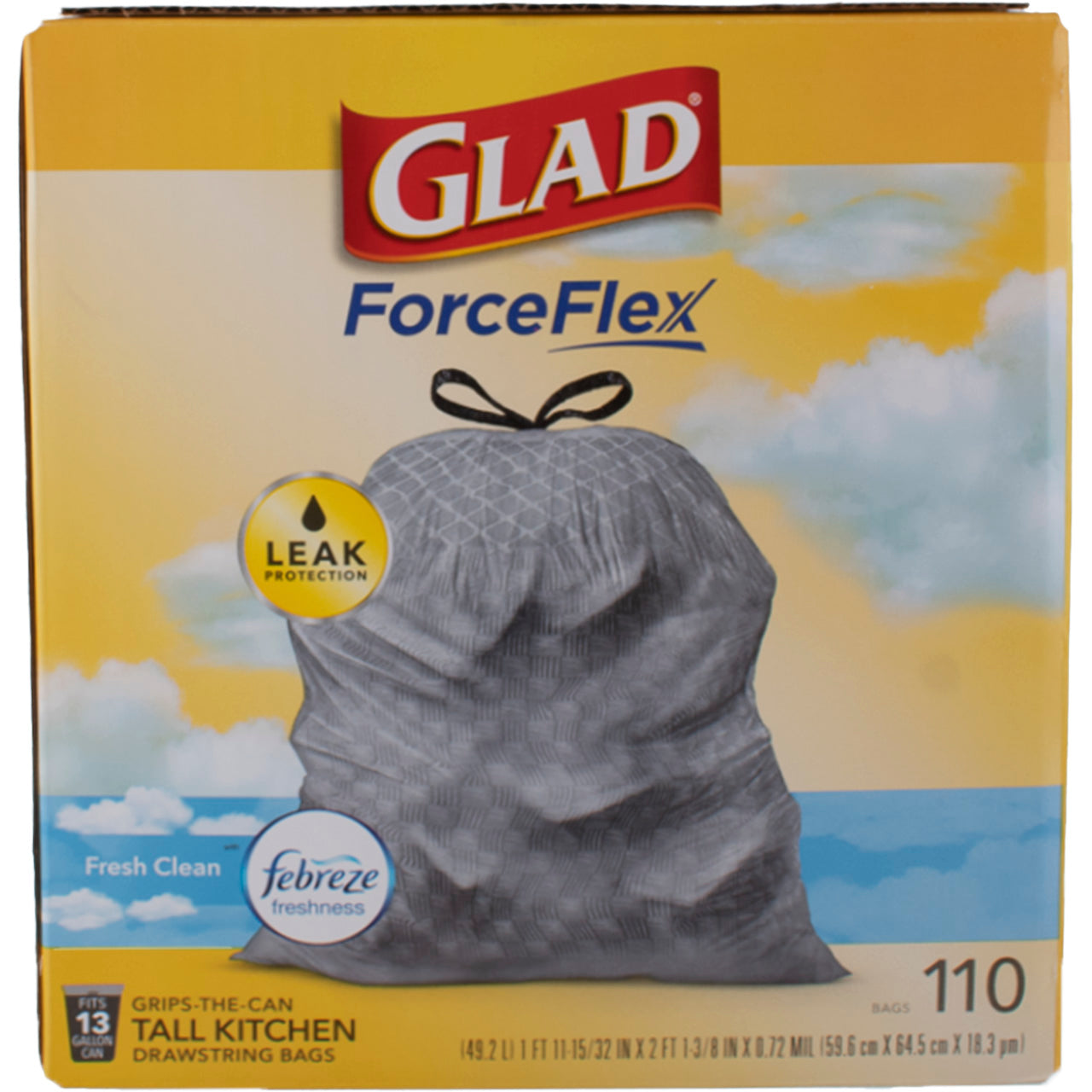 Glad ForceFlex Tall Kitchen Drawstring Trash Bags 13 Gal Febreze Scent 110  Ct
