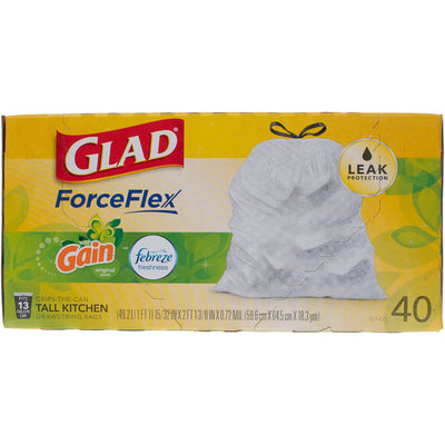 Glad ForceFlex Tall Kitchen Trash Bags, 13 Gallon, 40 Bags