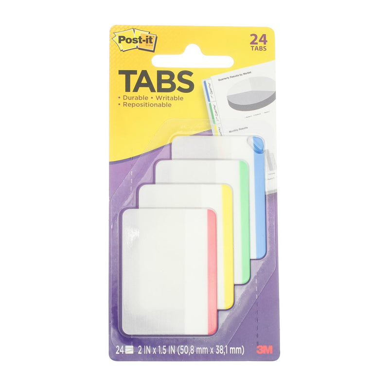 Post-it Durable File Tabs, 4 Color, 2in x 1.5in, 24 Ct