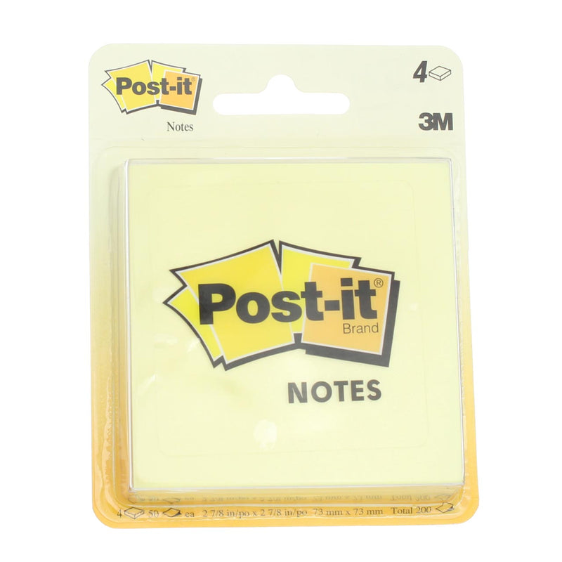 Post-it Notes, Yellow, 2.875in x 2.875in, 50 ea., 4 Pads