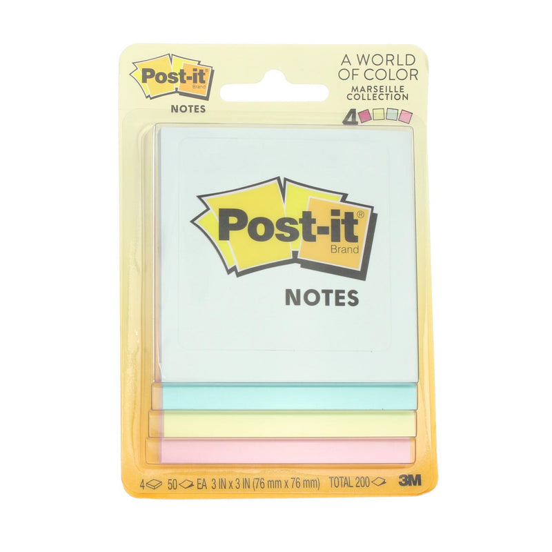 Post-it Notes, Marseille Collection, 4 Color, 3in x 3in, 50 ea., 4 Pads