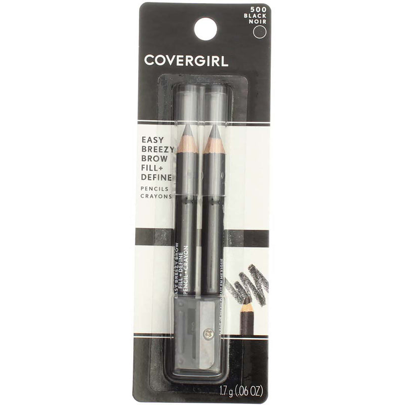 CoverGirl Easy Breezy Brow Fill + Define Water Resistant Pencil, Black 500, 0.06 oz