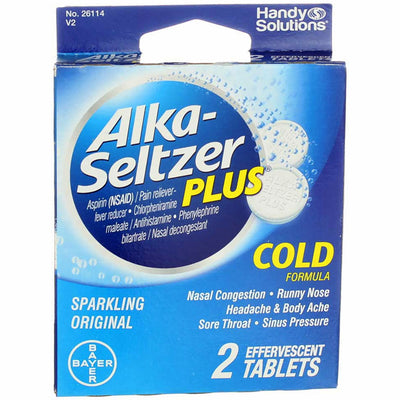 AlkaSeltzer Plus Cold Effervescent Tablets, Sparkling Original, 2 Ct