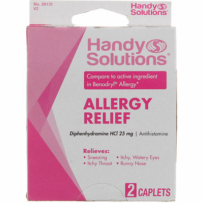 Handy Solutions Diphenhydramine HCl Allergy Relief Caplets, 25 mg, 2 Ct