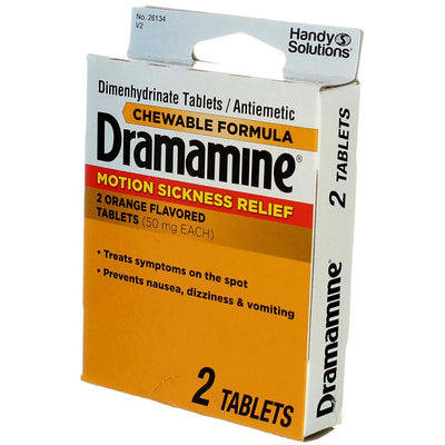 Dramamine Motion Sickness Relief Chewable Tablets, Orange, 2 Ct