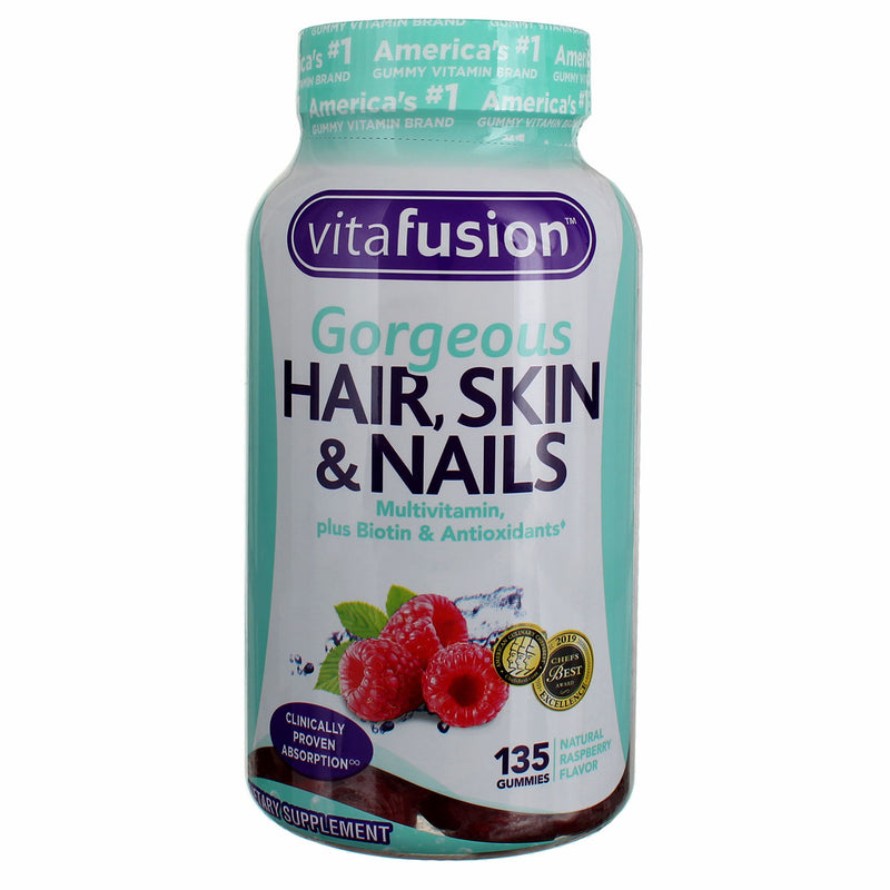 Vitafusion Gorgeous Hair, Skin & Nails Multivitamin Gummies, Natural Raspberry, 135 Ct