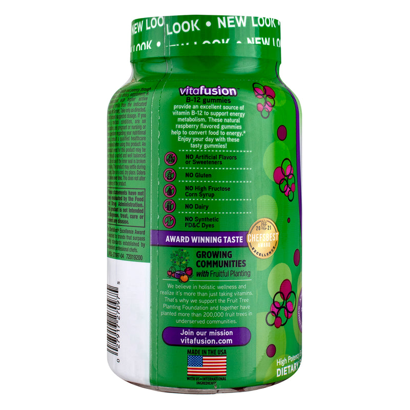 Vitafusion B12 Energy Support Gummy Vitamin Supplements, 1000 mcg, Natural Raspberry, 140 Ct