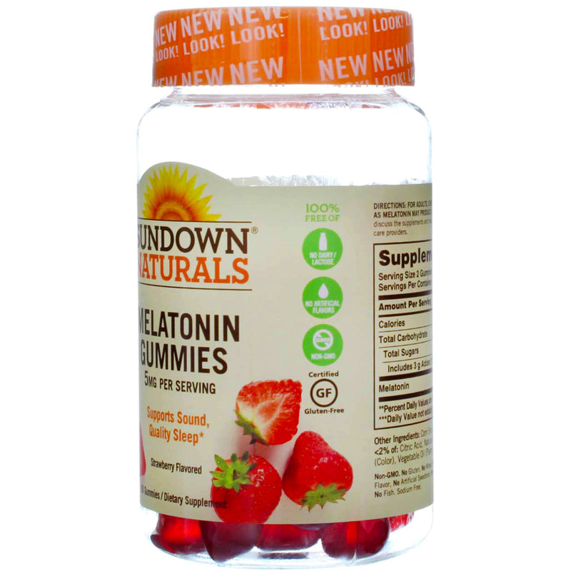 Sundown Naturals Melatonin Gummies, Strawberry, 5 mg, 60 Ct