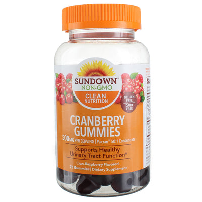 Sundown Clean Nutrition Cranberry Gummies, Cran-Raspberry, 500 mg, 75 Ct