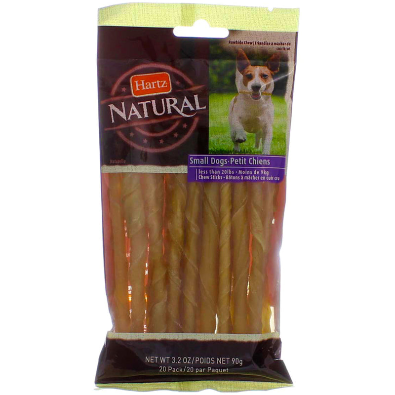 Hartz Natural Rawhide Chew Sticks for Small Dogs, 20 Ct