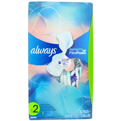 Always Infinity Pads, Size 2 Heavy Flow, with Flexi-Wings, Unscented, 32 Ct