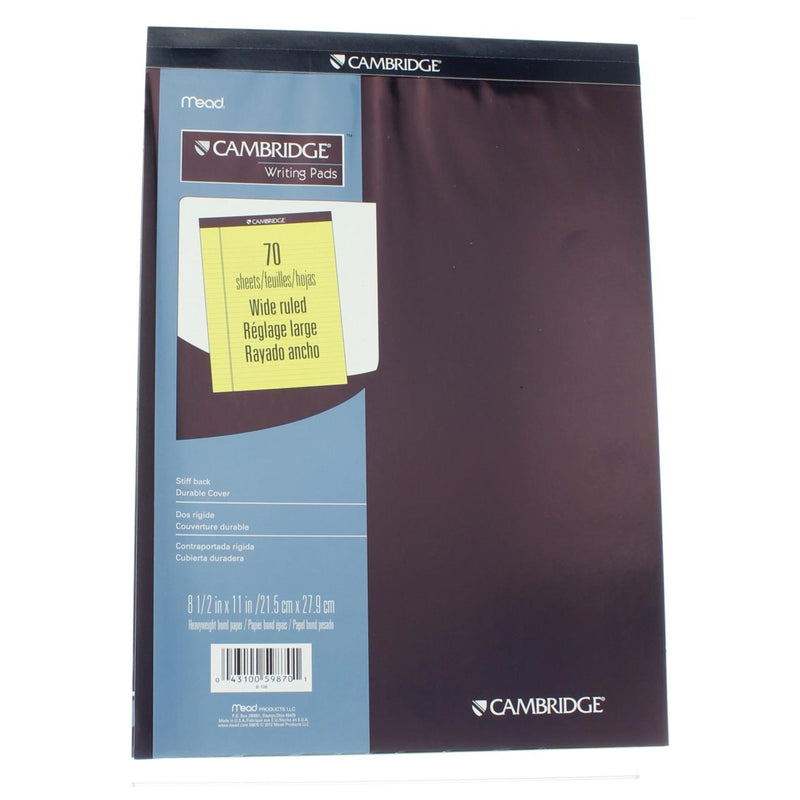 Cambridge Stiff-Back Legal Pad, Wide Ruled, 8.5in X 11in, 70 Sheets, Canary