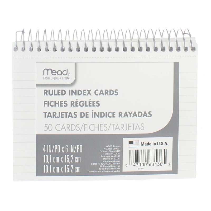 Mead Wirebound Index Cards, Ruled, 4in X 6in, 50 Ct
