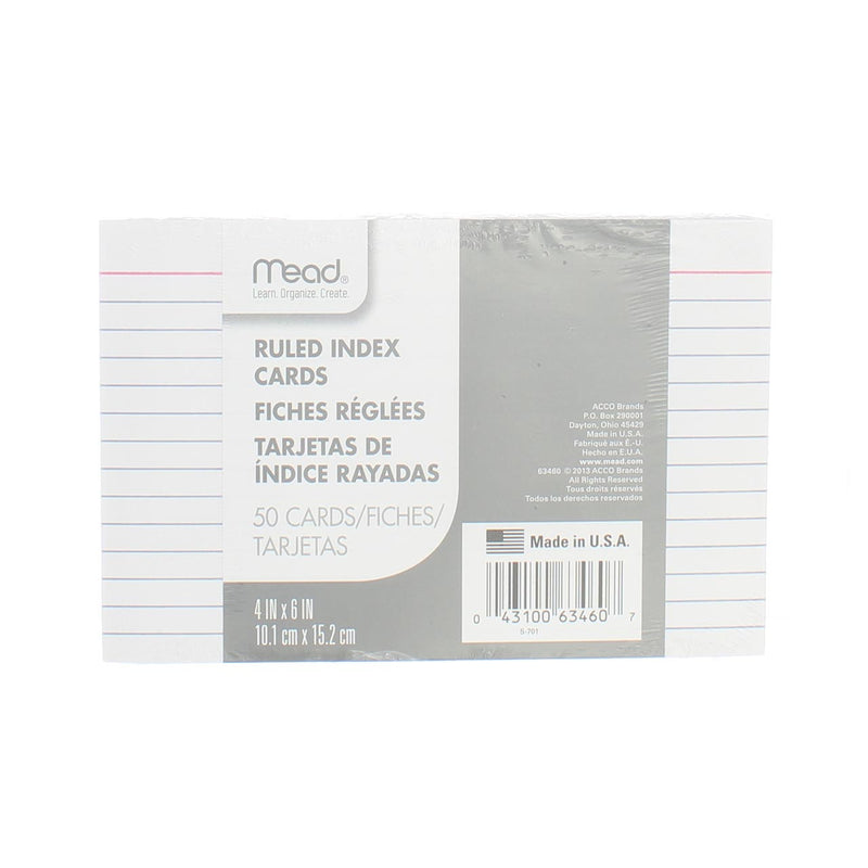 Mead Index Cards, Ruled, 4in X 6in, 50 Ct