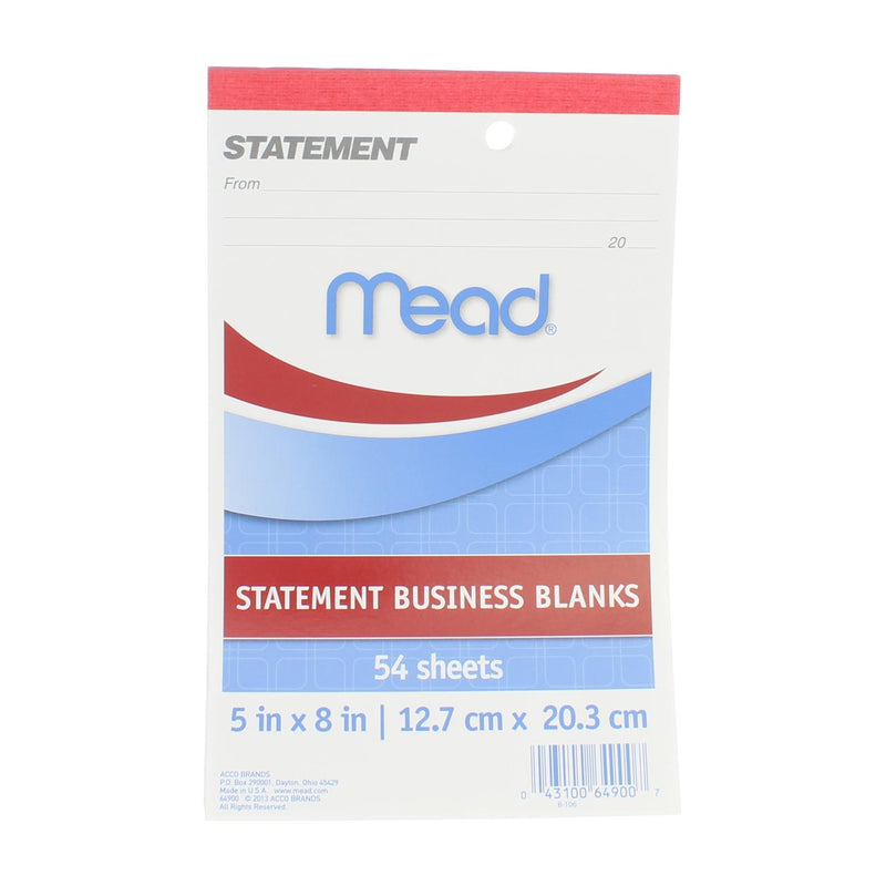 Mead Statement Business Blanks, 5in X 8in, 54 Sheets