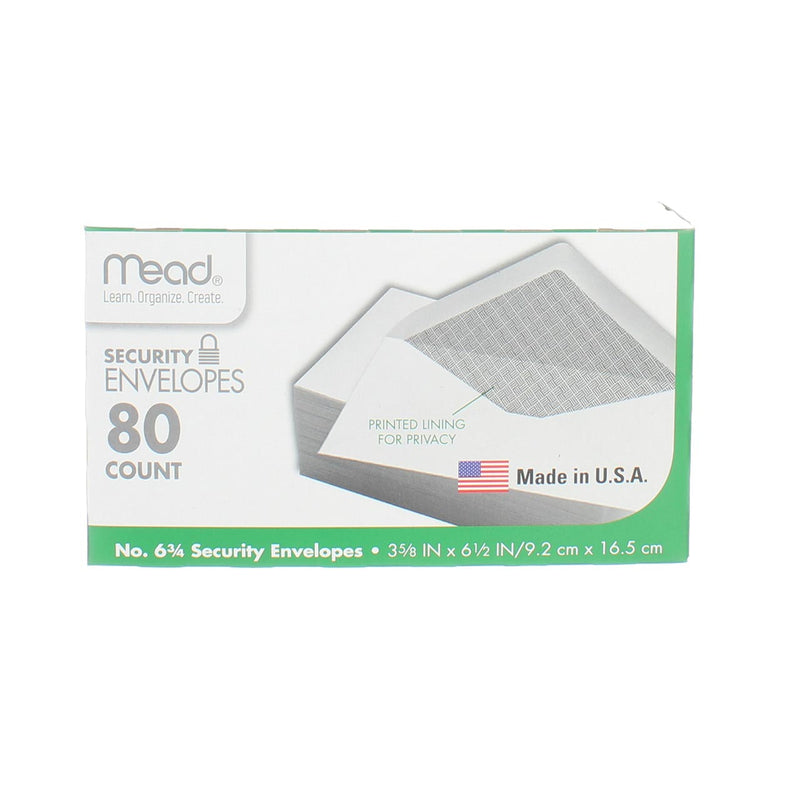 Mead Security Envelopes, 3.625in X 6.5in, 