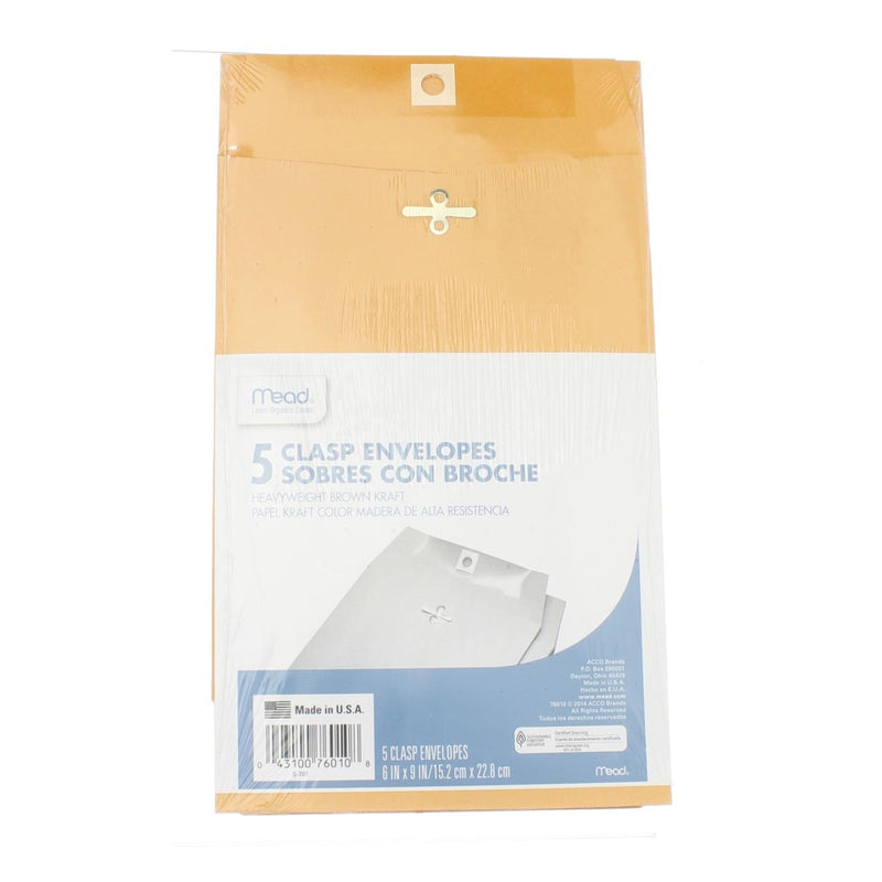 Mead Clasp Envelopes, 6in X 9in, 5 Ct