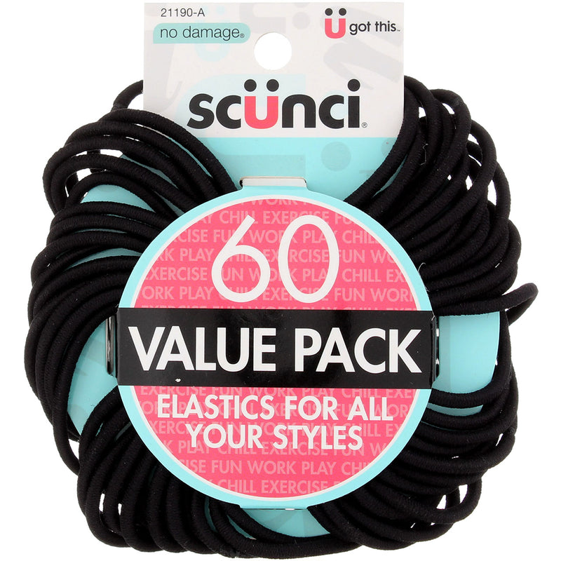 Scunci No Damage Value Pack Hair Elastics, Black, 60 Ct