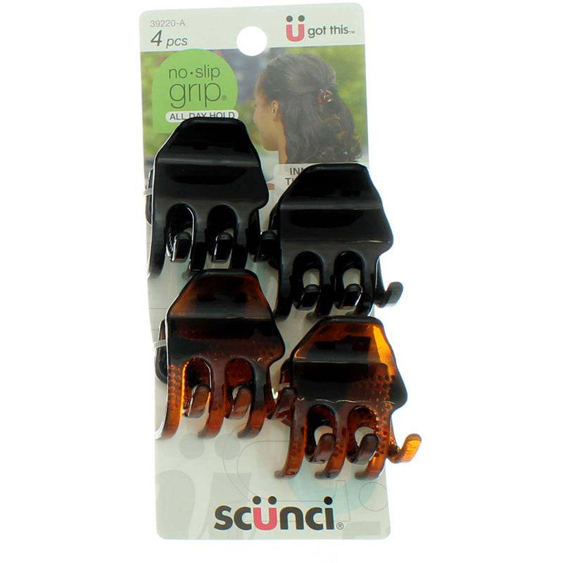 Scunci No Slip Grip All Day Hold No Slip Grip Jaw Clips, Tortoise and Black, 4 Ct