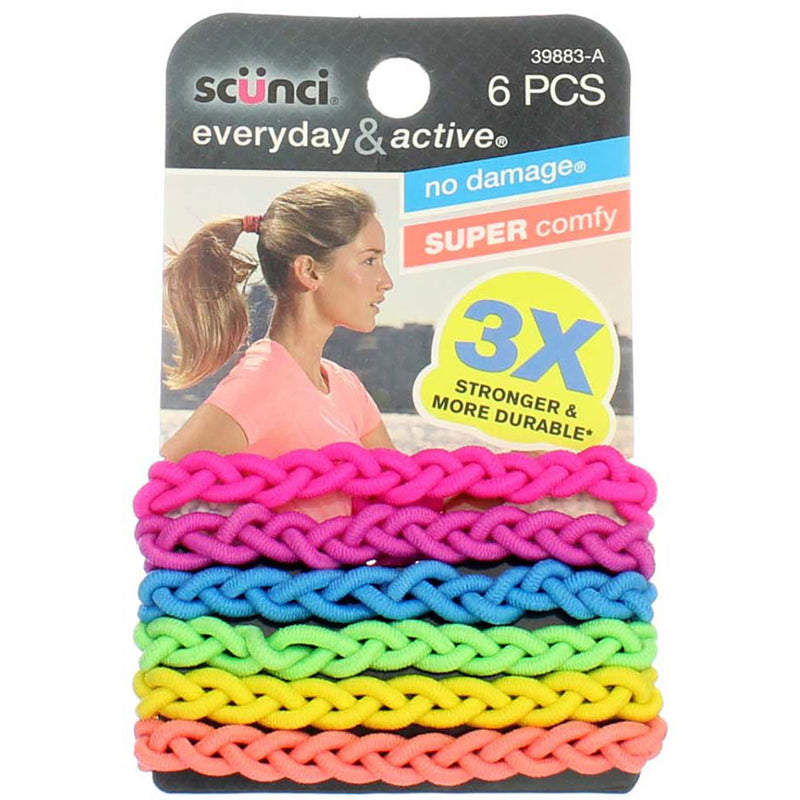 Scunci Everyday & Active 3X Stronger Hair Ties, 6 Ct