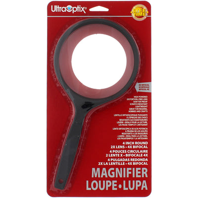 UltraOptix Handle Magnifier, 4" Round, 2X Lens with 4X Bifocal