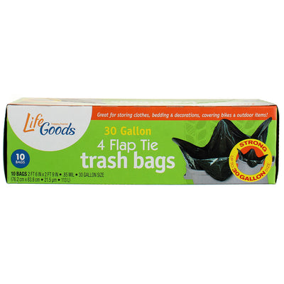 Life Goods Happy Home 30 Gallon 4 Flap Tie Trash Bags, 10 Ct