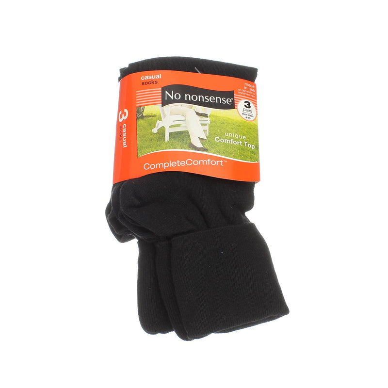 No Nonsense Casual Complete Comfort Socks, Black, Size 4-10, 3 Ct