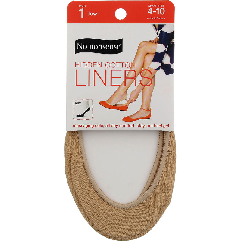 No Nonsense Hidden Cotton Liners, Nude, Size 4-10, Low