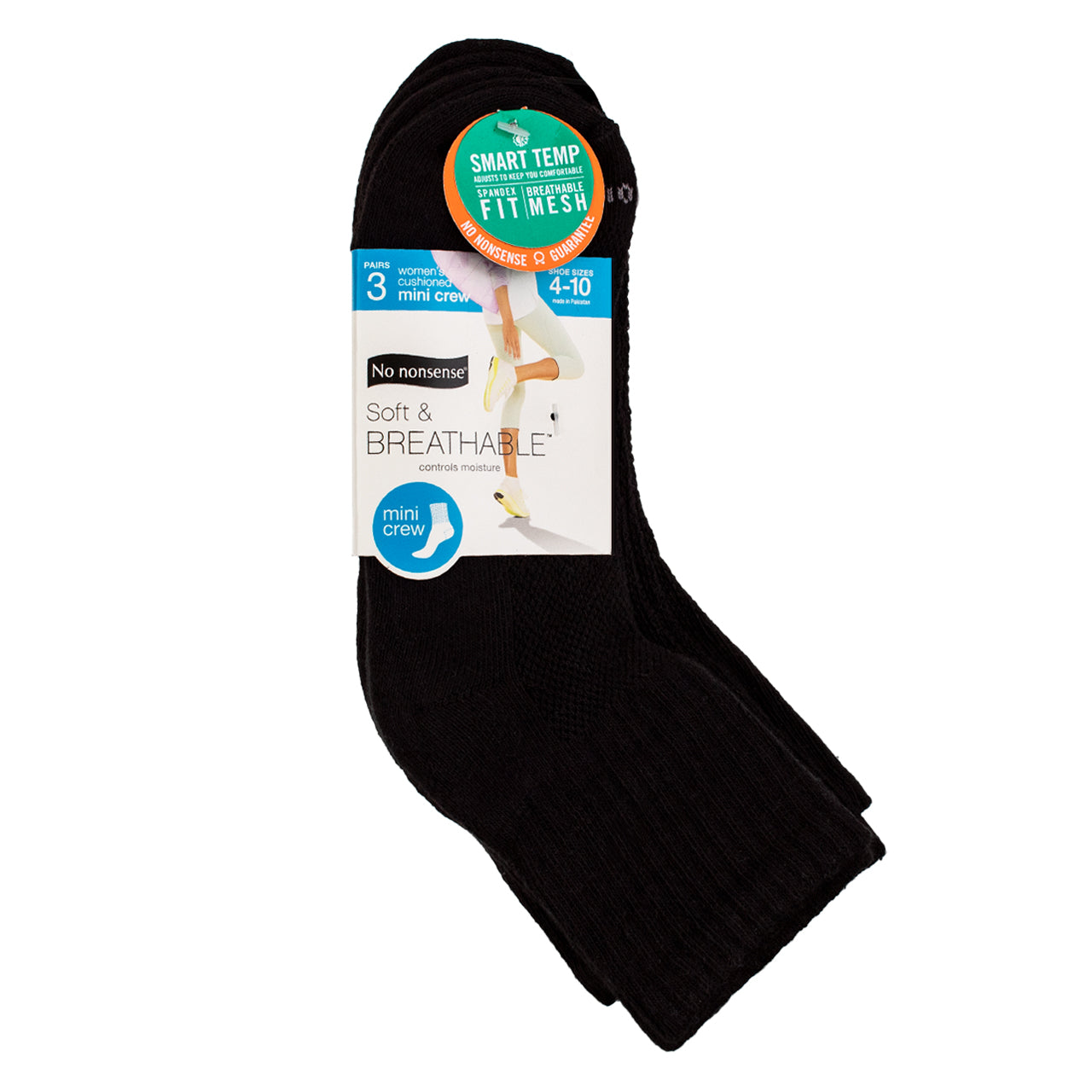 No Nonsense Soft And Breathable Women's Mini Crew Socks, Black