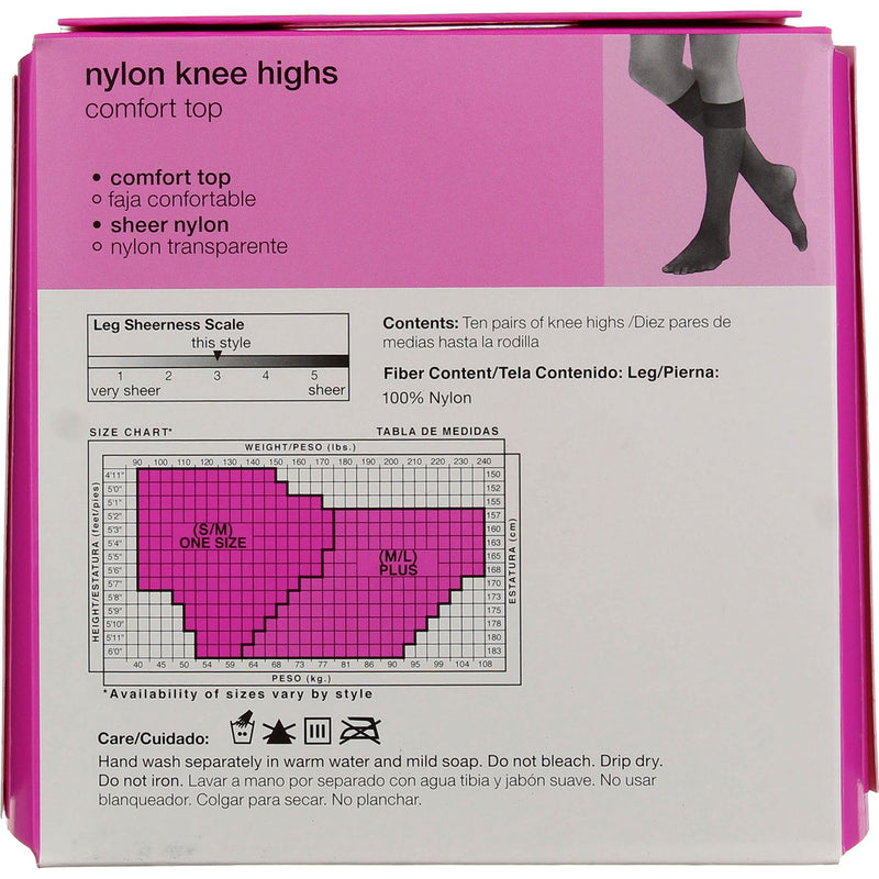 No Nonsense Comfort Top Nylon Knee Highs, Tan/Medium UA1, Size Plus, Sheer Toe, 8 Ct