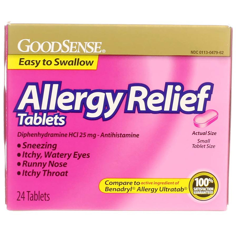 GoodSense Antihistamine Diphenhydramine HCl Allergy Relief Tablets, 25 mg, 24 Ct