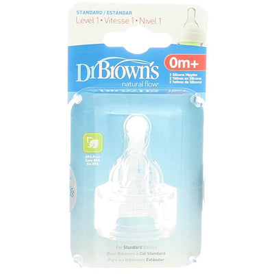 Dr. Brown's Natural Flow Standard Silicone Bottle Nipple, Level 1 0m+, 2 Ct