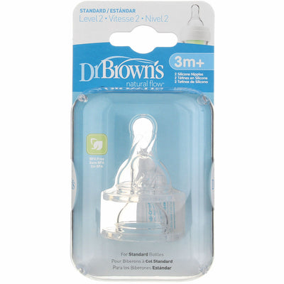 Dr. Brown's Natural Flow Standard Silicone Bottle Nipple, Level 2 3m+, 2 Ct