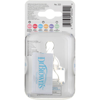 Dr. Brown's Natural Flow Standard Silicone Bottle Nipple, Level 2 3m+, 2 Ct