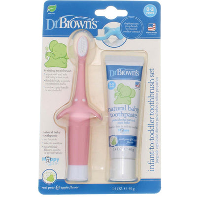 Dr. Brown's Infant-To-Toddler Kids Toothbrush & Toothpaste Kit, Pink, 2 Ct