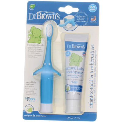 Dr. Brown's Infant-To-Toddler Kids Toothbrush & Toothpaste Kit, Blue, 2 Ct