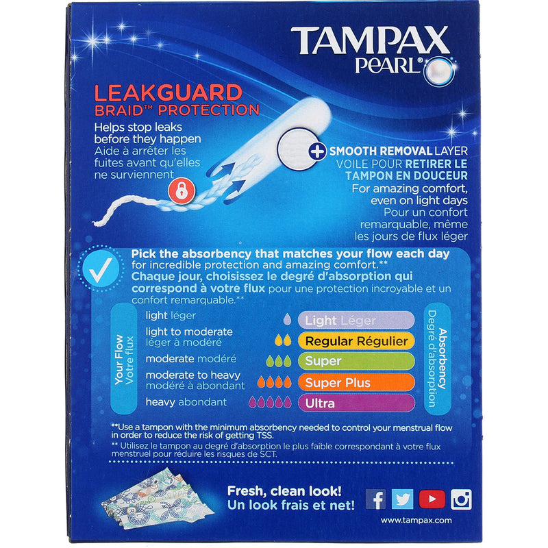 Tampax Pearl Plastic Tampons, Super, Unscented, 18 Ct