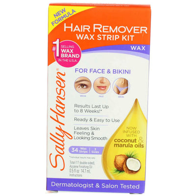 Sally Hansen Hair Remover Wax Kit for Face, Brows, and Bikini, 34 ct (17 Double Sided Strips)