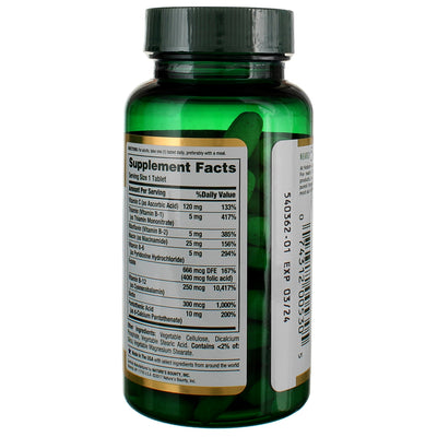 Nature's Bounty Vitamin B Complex Folic Acid Plus Vitamin C Tablets, 125 Ct
