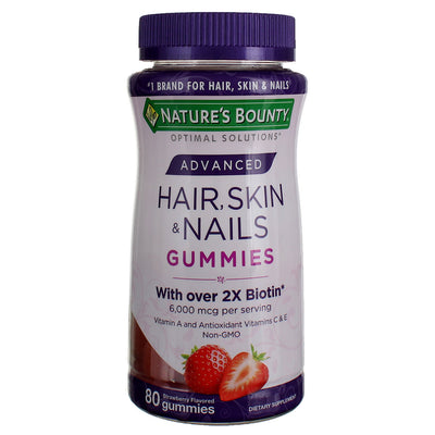 Nature's Bounty Optimal Solutions Advanced Hair, Skin & Nails Gummies Dietary Supplement, Strawberry, 80 Ct