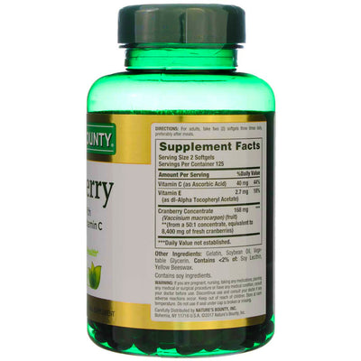 Nature's Bounty Herbal Health Cranberry Rapid Release Softgels with Vitamin C, 4200 mg, 250 Ct
