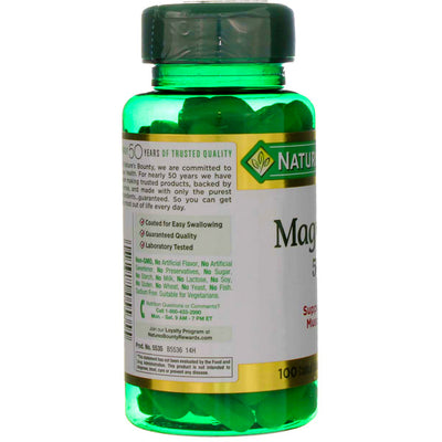 Nature's Bounty Magnesium Coated Tablets, 500 mg, 100 Ct