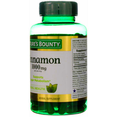 Nature's Bounty Herbal Health Cinnamon Capsules, 1000 mg, 100 Ct