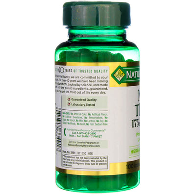 Nature's Bounty Herbal Health Milk Thistle Capsules, 175 mg, 100 Ct