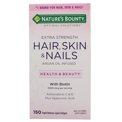 Nature's Bounty Optimal Solutions Extra Strength Hair, Skin & Nails Vitamins Rapid Release Softgels, 150 Ct