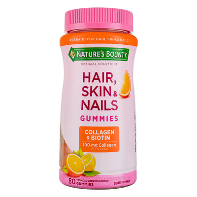 Nature's Bounty Biotin & Collagen Hair, Skin & Nails Gummies, Tropical Citrus, 80 Ct